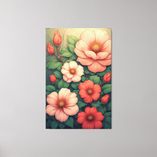 Large Blossoms, Green Leaves and Decorative Vintag キャンバスプリント