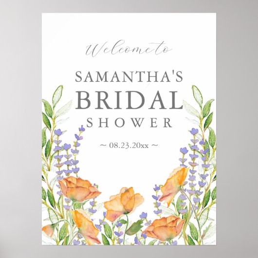 Large Bridal Shower Welcome Sign Wildflowers ポスター (正面)