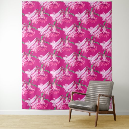 Large bright pink lily floral wedding backdrop タペストリー (インサイチュ)