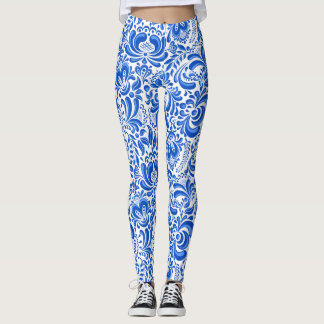 Large China blue and white pattern Leggings レギンス