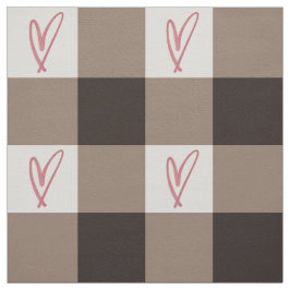 Large Cocoa Heart Gingham - Cotton Twill Fabric ファブリック