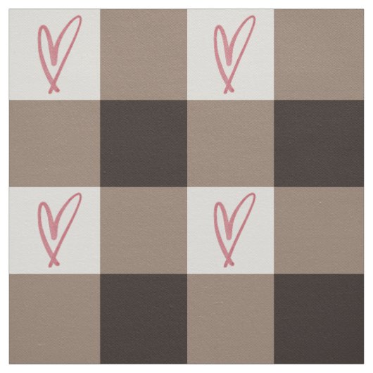 Large Cocoa Heart Gingham - Cotton Twill Fabric ファブリック (見本)