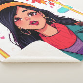 Large Cozy Autumn Girl Fleece Blanket – Oversized  シェルパブランケット (3/4)