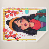 Large Cozy Autumn Girl Fleece Blanket – Oversized  シェルパブランケット (正面(横))