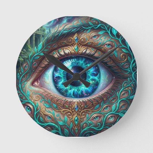 Large Electric Blue Eye In Fantasy Scene ラウンド壁時計 (正面)