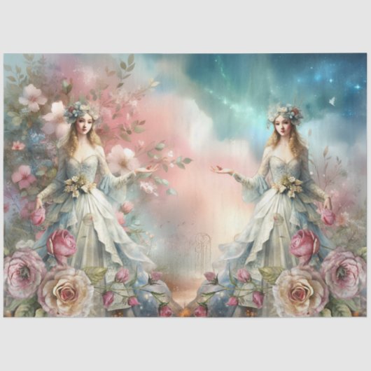 Large Fantasy Floral Angles Decoupage Paper 薄葉紙 (正面)