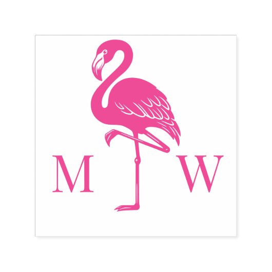 Large Flamingo Couple Wedding 2 Initial Monogram セルフインキングスタンプ (デザイン)