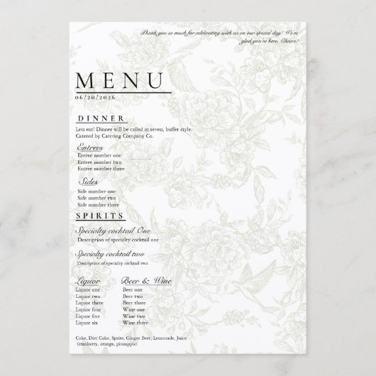 Large Floral Wedding Menu メニュー (正面)