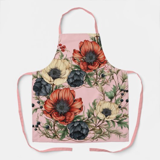 Large Florals Rich Rust, Deep Purple, Cream エプロン (正面)