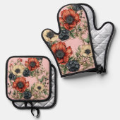 Large Florals Rich Rust, Deep Purple, Cream 鍋つかみ&鍋敷きセット (正面/裏面)