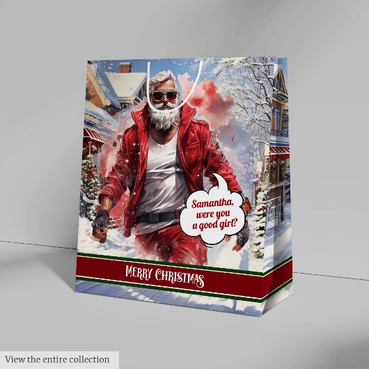 Large Gift Bag Handsome Santa Claus Keepsake ミディアムペーパーバッグ
