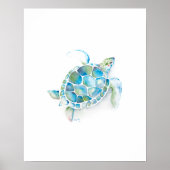 Large Green and Blue Watercolor Sea Turtle Art ポスター (正面)