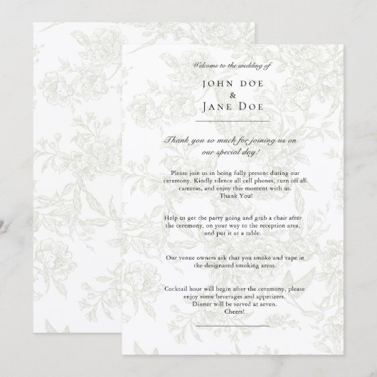 Large Green Floral Wedding Program プログラム (正面/裏面)