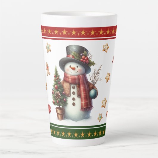Large Latte Mug with Snowman and Christmas Cookies カフェラテマグ (正面)