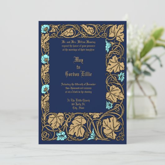 Large Leaf Floral Vine Border Wedding 招待状 (スタンド正面)