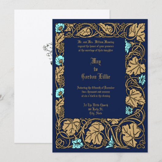 Large Leaf Floral Vine Border Wedding 招待状 (正面/裏面)