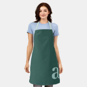 Large Letter Monogram Dark Teal Blue Minimalist エプロン (着用した状態)