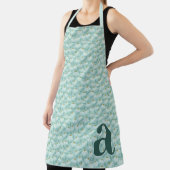Large Letter Monogram Teal Blue Floral Pattern エプロン (インサイチュ)