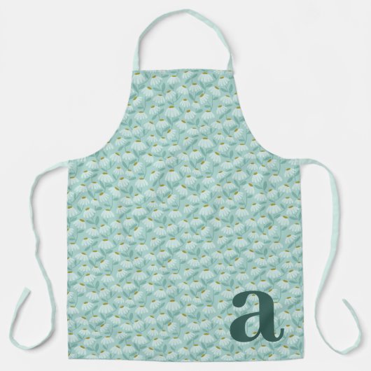 Large Letter Monogram Teal Blue Floral Pattern エプロン (正面)