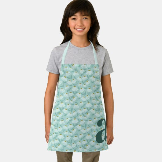 Large Letter Monogram Teal Blue Floral Pattern エプロン (インサイチュ)