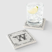 Large Monogram、フレーム、およびヴィンテージフローラペイズリー ストーンコースター (横)