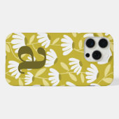 Large Monogram Letter Dark Gold Floral Pattern iPhoneケース (裏面横)