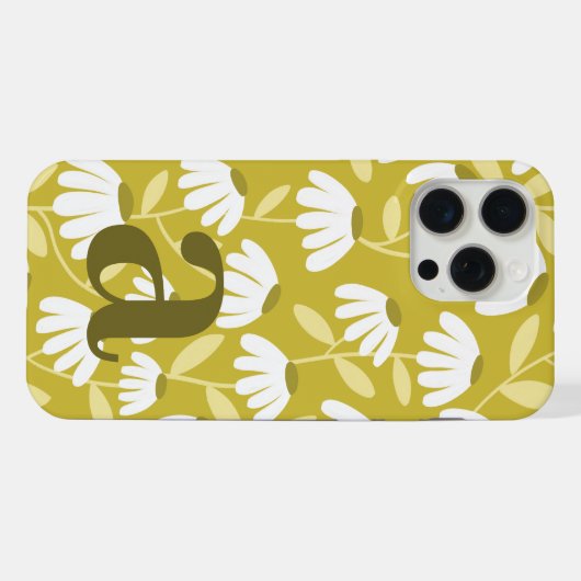 Large Monogram Letter Dark Gold Floral Pattern iPhoneケース (裏面横)