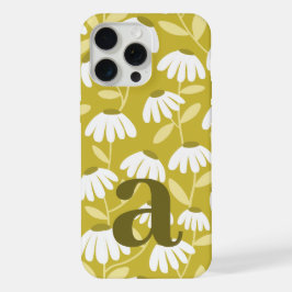 Large Monogram Letter Dark Gold Floral Pattern iPhone 15 Pro Maxケース