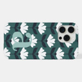 Large Monogram Letter Sea Green Vintage Flowers iPhoneケース (裏面横)