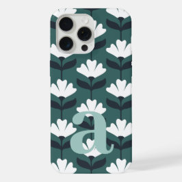 Large Monogram Letter Sea Green Vintage Flowers iPhone 15 Pro Maxケース