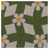 Large Moss Abstract Floral Grid Natural Linen ファブリック (クローズアップ)