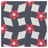 Large Navy Abstract Floral Grid - Cotton Twill ファブリック (クローズアップ)