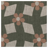 Large Olive Abstract Floral Grid - Natural Linen ファブリック (クローズアップ)