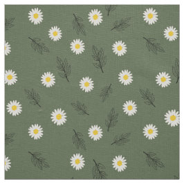 Large Olive Daisy Scatter - Ivory Linen Fabric ファブリック