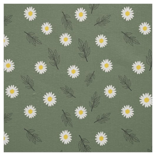 Large Olive Daisy Scatter - Ivory Linen Fabric ファブリック (見本)