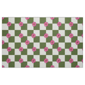 Large Olive Pink Floral Checkerboard Twill ファブリック (ファットクウォーター)
