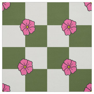 Large Olive Pink Floral Checkerboard Twill ファブリック