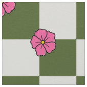 Large Olive Pink Floral Checkerboard Twill ファブリック (クローズアップ)