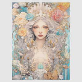 Large Pastel Watercolor Floral Mermaid Decoupage 薄葉紙