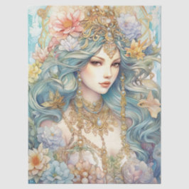 Large Pastel Watercolor Floral Mermaid Decoupage 薄葉紙