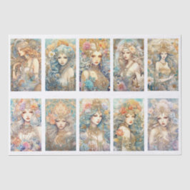 Large Pastel Watercolor Floral Mermaid Decoupage 薄葉紙