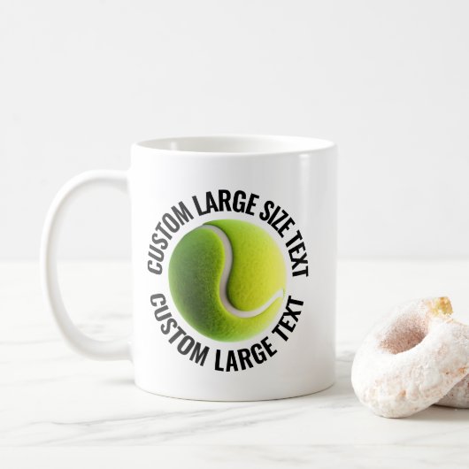 Large Personalized Text Tennis Ball 11 oz. Custom コーヒーマグカップ (ドーナツ)
