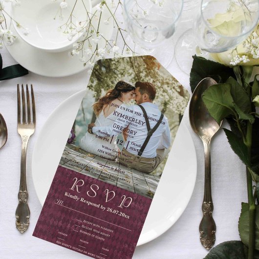 Large Photo Burgundy Diamond Pattern Webサイトの電子メール オールインワン招待状