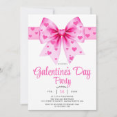 Large pink bow and hearts Galentine's Day party    招待状 (正面)