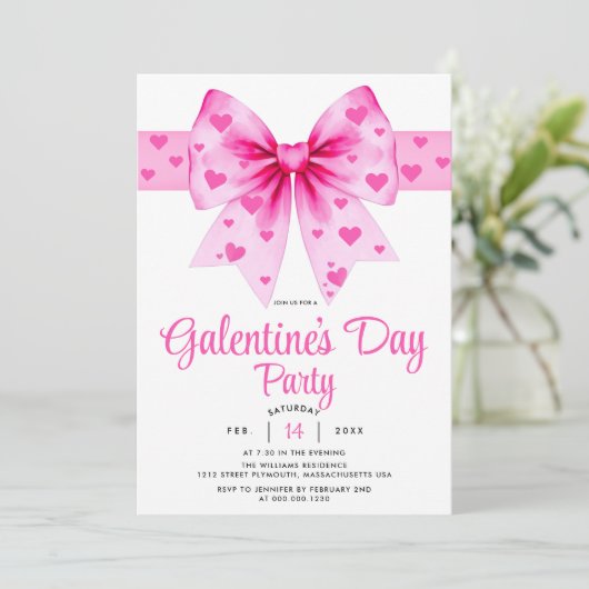 Large pink bow and hearts Galentine's Day party    招待状 (スタンド正面)