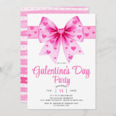 Large pink bow and hearts Galentine's Day party 招待状 (正面/裏面)