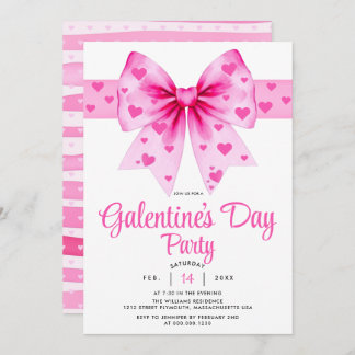 Large pink bow and hearts Galentine's Day party    招待状