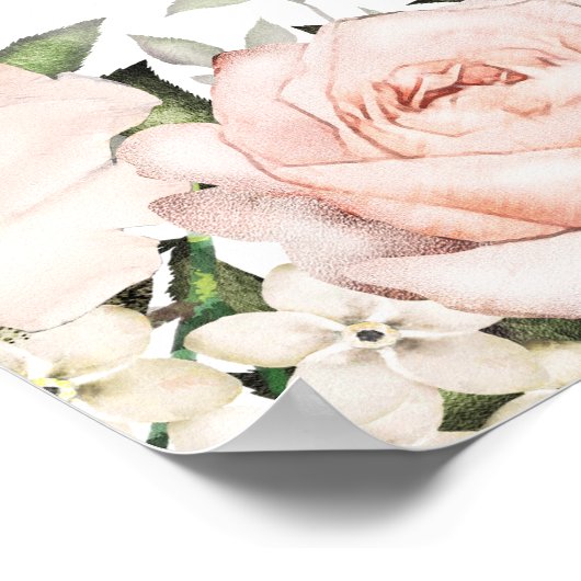 Large Pink Floral 12-Table Wedding Seating Chart ポスター (角)