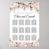 Large Pink Floral 12-Table Wedding Seating Chart ポスター (正面)