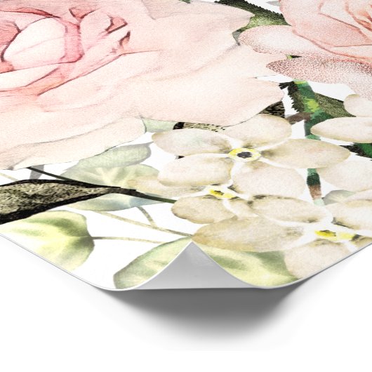 Large Pink Floral 4-Table Wedding Seating Chart ポスター (角)